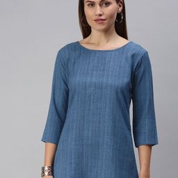 SheWill Blue Regular Cotton Blend Fit & Flare Top-image-31