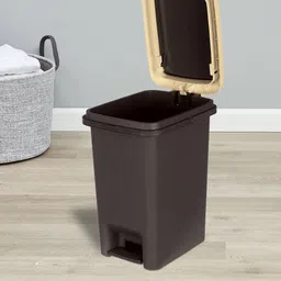 Kuber Industries Black & Cream-Coloured Solid Portable Plastic Push And Pedal Dustbin With Lid 6.5 Ltr-45