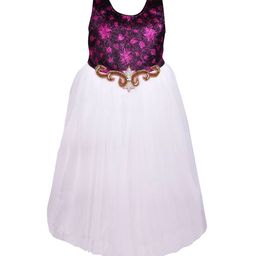 Wish Karo Girls White & Purple Floral Embellished Fit and Flare Dress-image-98