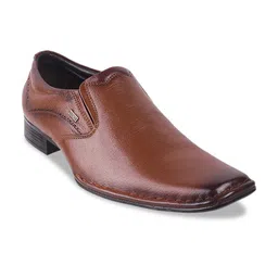 Mochi Men Brown Solid Leather Formal Slip-Ons-image-38