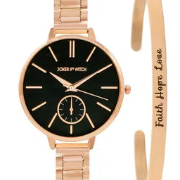 JOKER & WITCH Women Black & Rose Gold-Toned Fairy Light Watch & Bracelet Gift Set-image-78