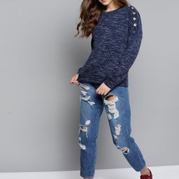 RARE Women Navy Blue Quilted Sweatshirt-image-60