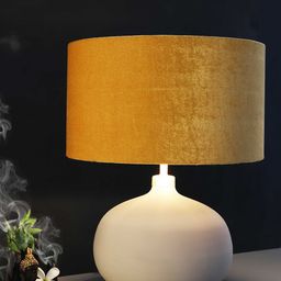 Grated Ginger Yellow & Grey Solid Handcrafted Buffet Table Top Lamp with Shade image 5