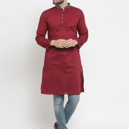 Purple State Men Maroon Solid Straight Kurta-40