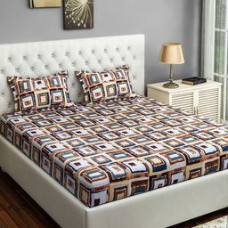SWAYAM Off-Geometric 144 TC Cotton 1 King Bedsheet with 2 Pillow Covers-image-89