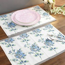 Rajasthan Decor Set Of 6 White & Blue Floral Printed Sustainable Table Placemats-13