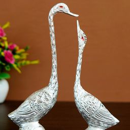 eCraftIndia Set of 2 Silver-Toned Kissing Swan Couple Handcrafted Figurine Showpieces-20