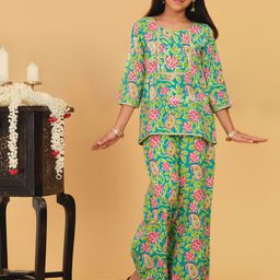 YK X Trampoline Girls Floral Printed Gota Patti Top with Palazzos-picture-38