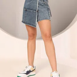 DOLCE CRUDO Women Washed High-Rise Denim Shorts-picture-8
