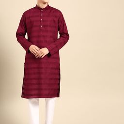 MANQ Men Striped Regular Pure Cotton Kurta with Pyjamas-image-43