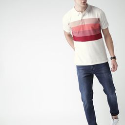 Mast  Harbour Men Off-White Striped Polo Collar Pure Cotton T-shirt-image-68