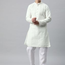 Luxrio Men Ethnic Motifs Embroidered Chikankari Cotton Kurta-image-86
