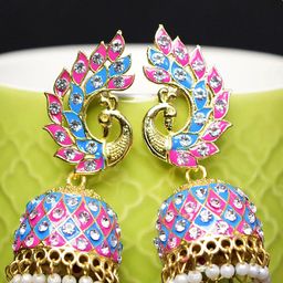 Zoey Gold-Plated Meenakari Jhumkas-42