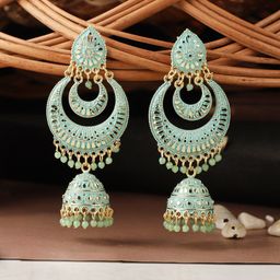 ANIKAS CREATION Sea Green Gold-Plated Handcrafted Contemporary Jhumkas-18