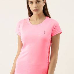 Campus Sutra Women Pink Solid Round Neck Rapid-Dry Training T-shirt-26