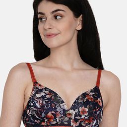 Enamor Women Black Print Padded Non-Wired High Coverage T-Shirt Bra With Detachable Straps-8