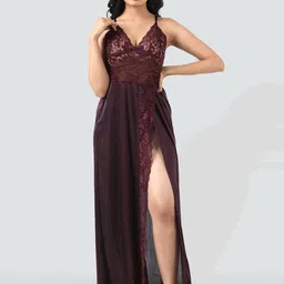 Romaisa Brown Solid Maxi Length Nightdress-image-29