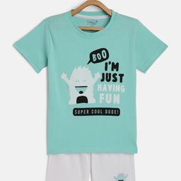 Toonyport Kids Blue and White Printed Pure Cotton T-shirt with Shorts-image-42