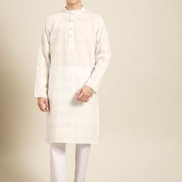 MANQ Men White Regular Pure Cotton Kurta with Pyjamas-58