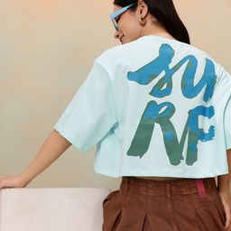 Mast & Harbour Typography Printed Drop-Shoulder Sleeves Pure Cotton Boxy T-shirt-image-47