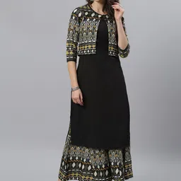 Azira Women Black & Grey Solid Kurta with Printed Palazzos & Ethnic Jacket-image-90