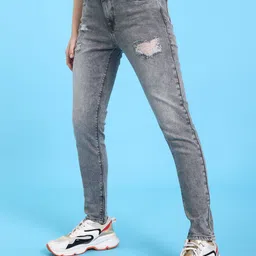 Flying Machine Women Grey Veronica Skinny Fit Low Distress Heavy Fade Acid Wash Stretchable Jeans-picture-55
