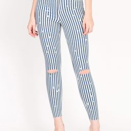 Kotty Women Blue and White Striped Skinny Fit High-Rise Distress Jeans-image-2