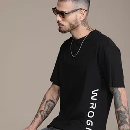 WROGN Brand Logo Printed Drop-Shoulder Sleeves Oversized T-shirt-image-28