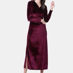 Tokyo Talkies Women Burgundy Solid Maxi Dress-image-70