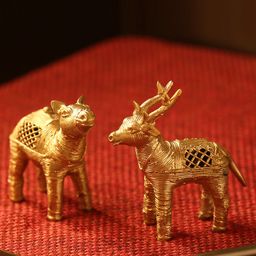 ExclusiveLane Set of 2 Gold-Toned Royal Twins Handmade Dhokra Art Brass Showpieces-44