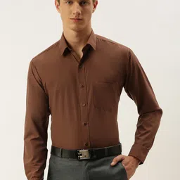English Navy Men Brown Slim Fit Solid Formal Shirt-image-125
