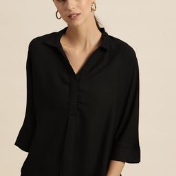 her by invictus Black Solid Extended Sleeves Regular Top-image-92
