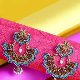 ANIKAS CREATION Turquoise Blue & Gold-Plated Contemporary Drop Earrings-image-38