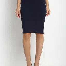 NEUDIS Women Navy Blue Solid Pencil Midi Skirt-picture-42