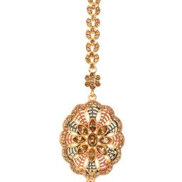 ANIKAS CREATION Women Gold-Plated & Green Embellished Maang Tikka-image-7