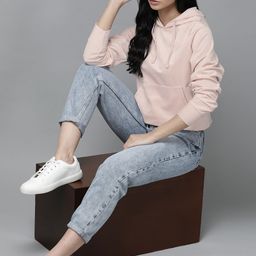 Roadster Women Pink Velvet Finish Solid Hooded Sweatshirt-image-23