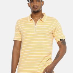 Campus Sutra Men Yellow Striped Polo Collar Pure Cotton T-shirt-image-27