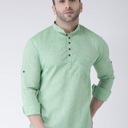 Hangup Men Green Solid Mandarin Collar Kurta-picture-53