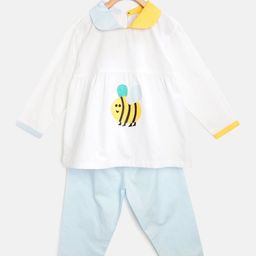 Kids Clan Unisex Kids White & Blue Printed Night Suit-picture-12