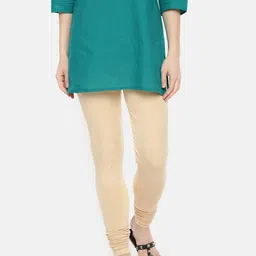 Dollar Missy Women Cream-Coloured Solid Churidar Length Leggings-picture-3