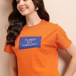 Mast & Harbour Women Typography Printed Pure Cotton T-shirt-image-74
