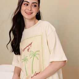 Mast & Harbour Tropical Printed Drop-Shoulder Sleeves Pure Cotton T-shirt-image-40