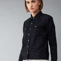 DOLCE CRUDO Women Black Solid Denim Jacket-image-77