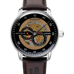 ZEPPELIN Men Black Patterned Dial & Brown Leather Straps Analogue Watch - 86645-83