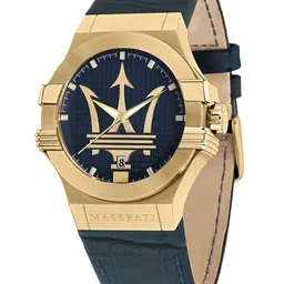 Maserati Men Gold-Toned Printed Dial & Blue Leather Straps Analogue Watch R8851108035-Gold-image-43