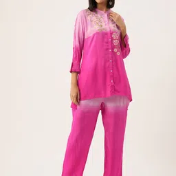 MISRI Floral Embroidered Thread Work Fusion Kurti with Palazzos-picture-22