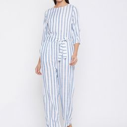 Crimsoune Club Women Blue & White Striped Basic Jumpsuit-picture-27