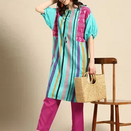 Sangria Printed Thread Work Kurta with Trousers-image-44