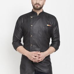 Benstoke Men Black Solid Straight Kurta-image-6