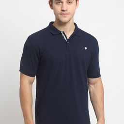 Cantabil Men Navy Blue Polo Collar Slim Fit T-shirt-picture-25